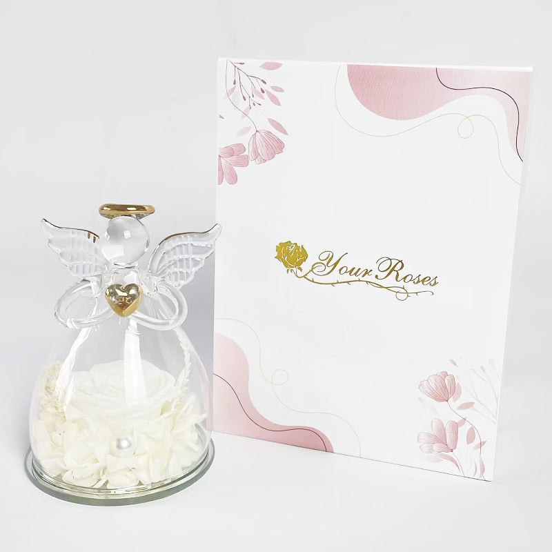 YourRoses® Real premium rose in a glass angel figurine and a beautiful gift box