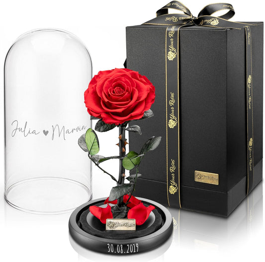 Personalisierte Premium Rose im Glas – Groß, Konservierte Rose in Geschenkbox, Romantisches Geschenk für Frauen, Hochzeit, Geburtstag