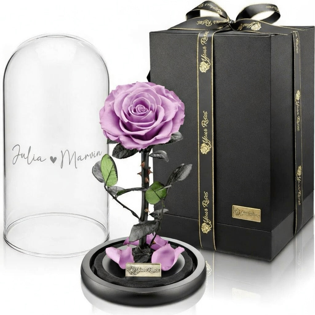 Premium roos in een glazen pot met geschenkdoos – Gepersonaliseerd met gravure
