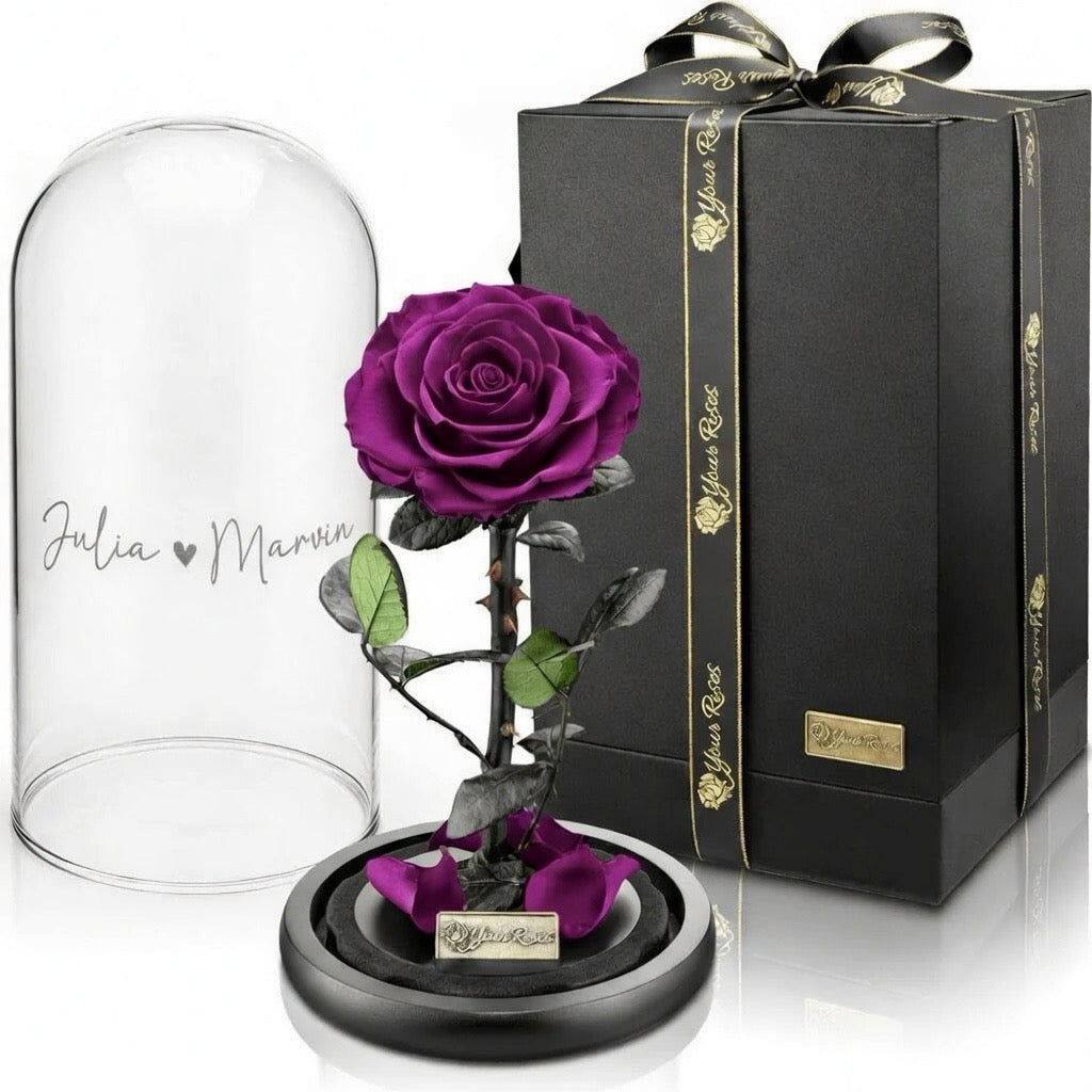 Premium roos in een glazen pot met geschenkdoos – Gepersonaliseerd met gravure