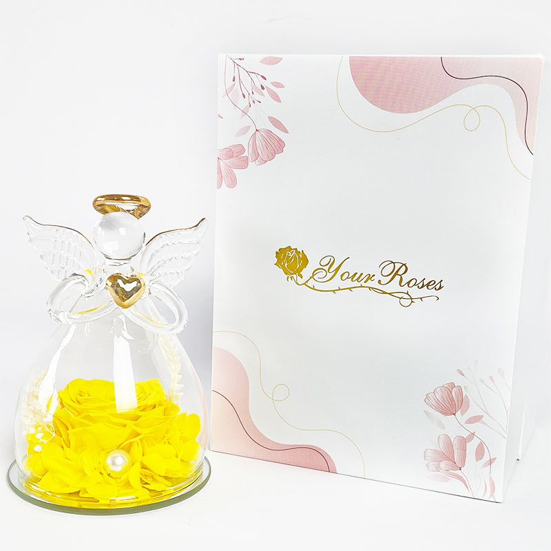 YourRoses® Real premium rose in a glass angel figurine and a beautiful gift box