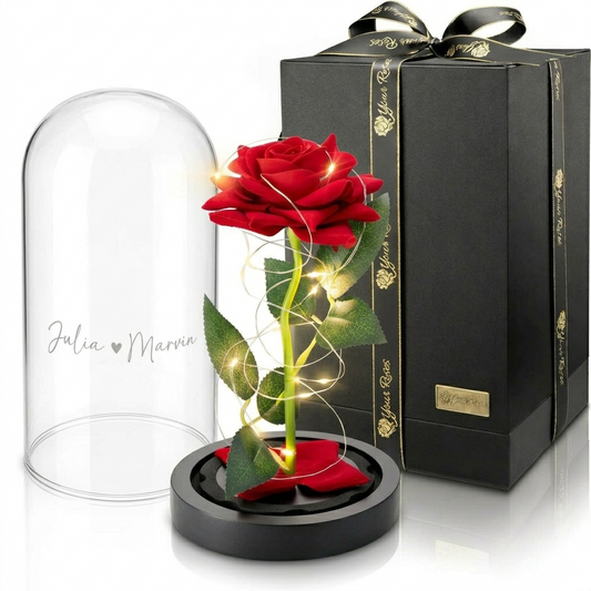 Personalisierte Rose im Glas mit LED-Licht und Geschenkbox