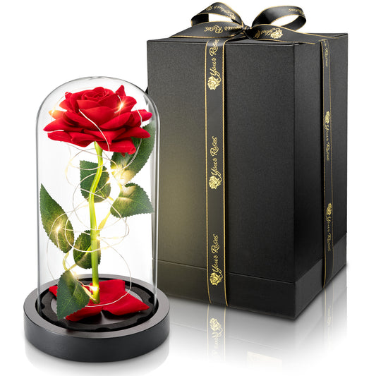 YourRoses® Premium-Rose im Glas mit LED & edlem Holzsockel besondere Anlässe wie Jahrestag, Muttertag, Valentinstag oder Geburtstag. Ein Zeichen echter Zuneigung