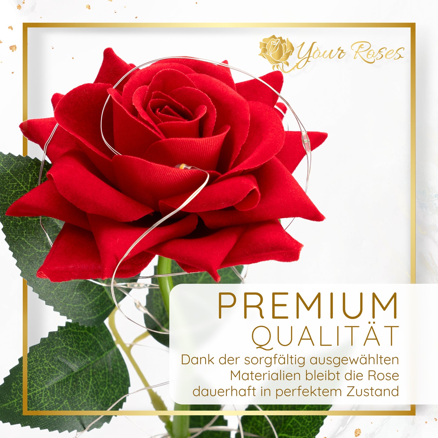 YourRoses® Premium-Rose im Glas mit LED & edlem Holzsockel besondere Anlässe wie Jahrestag, Muttertag, Valentinstag oder Geburtstag. Ein Zeichen echter Zuneigung