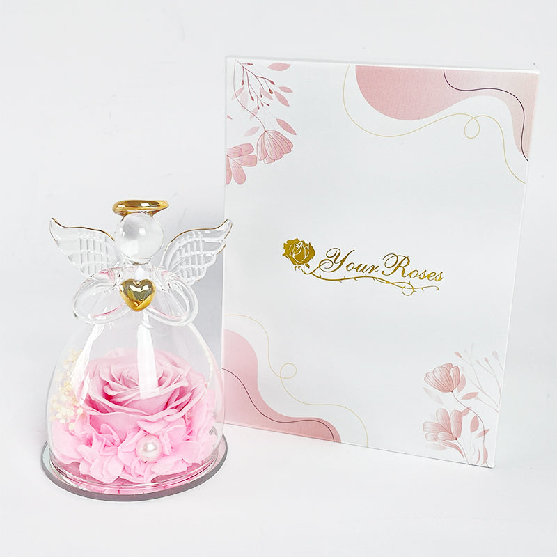 YourRoses® Real premium rose in a glass angel figurine and a beautiful gift box