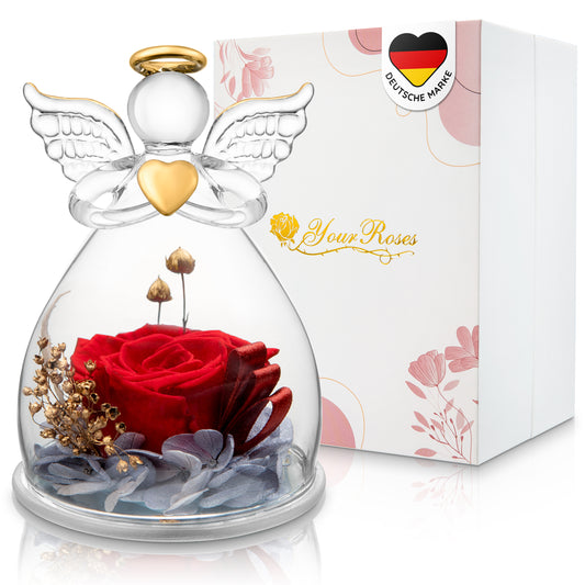 YourRoses® Echte Premium Rose in einer Engelfigur aus Glas und einer wunderschönen Geschenkbox
