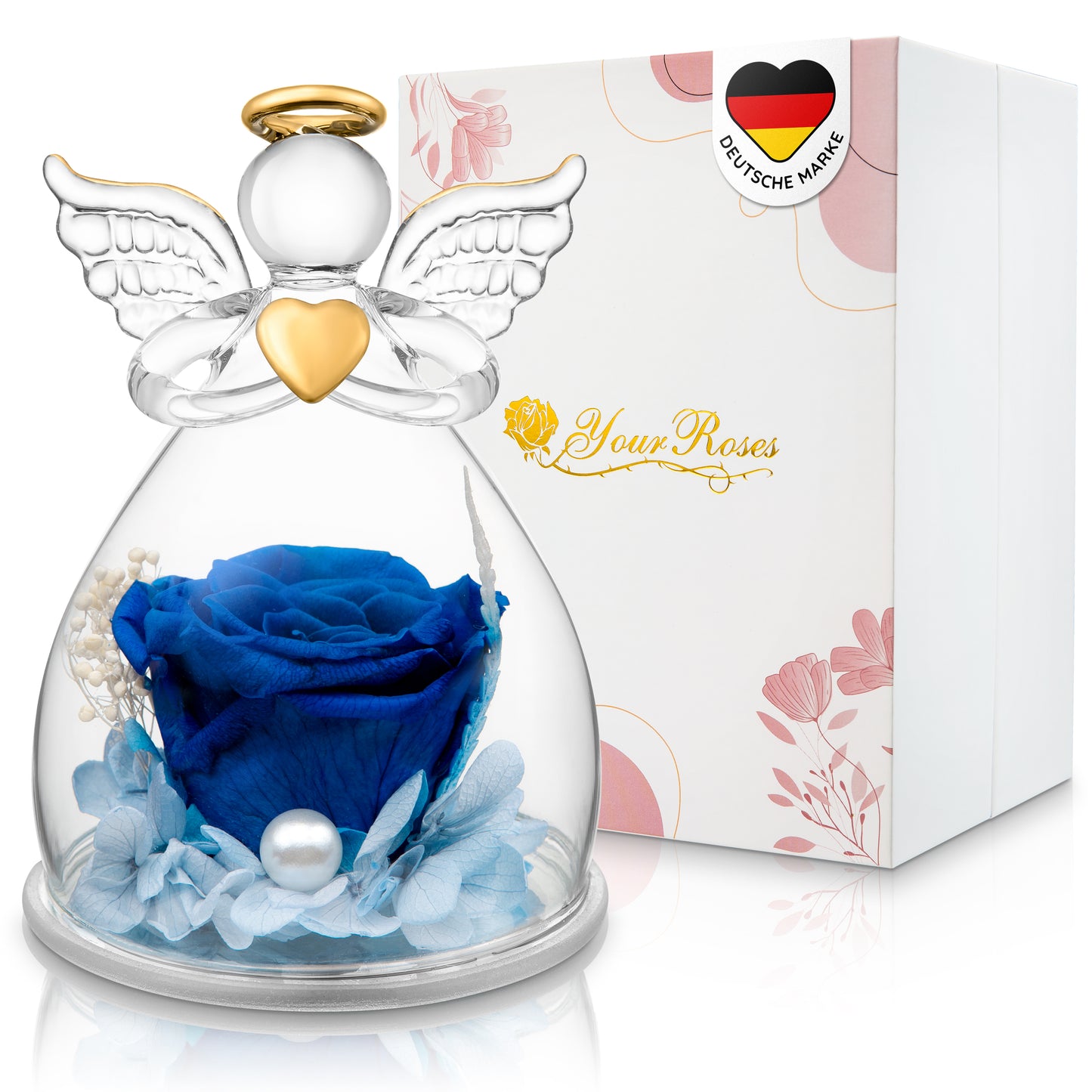 YourRoses® Real premium rose in a glass angel figurine and a beautiful gift box