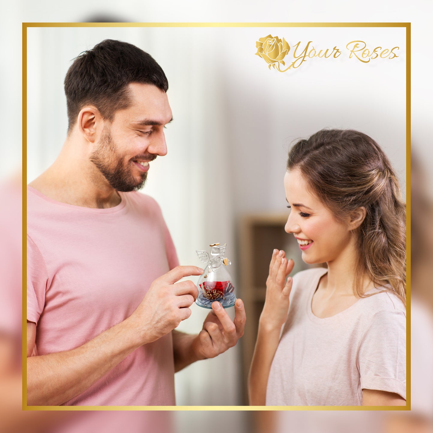 YourRoses® Real premium rose in a glass angel figurine and a beautiful gift box
