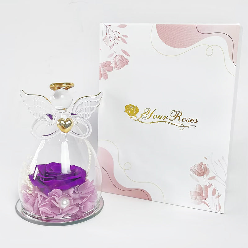 YourRoses® Real premium rose in a glass angel figurine and a beautiful gift box